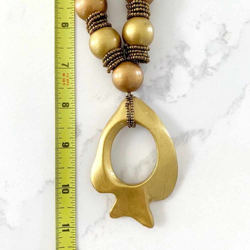 Hand Painted Wood Necklace Gold